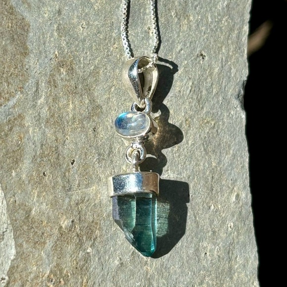 Aqua Aura Quartz & Moonstone Necklace - Picture 8 of 16